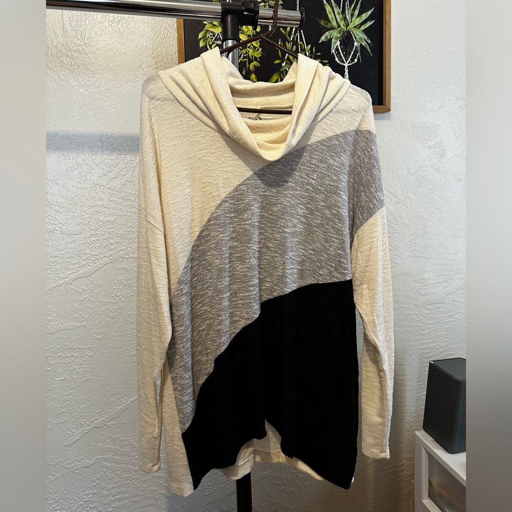 Maurices Cream, Gray, and Black Cowl Neck Sweater